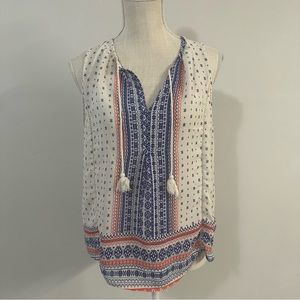 Collective Concepts Women's Small Cream Blue Red Tank Top Festival Boho